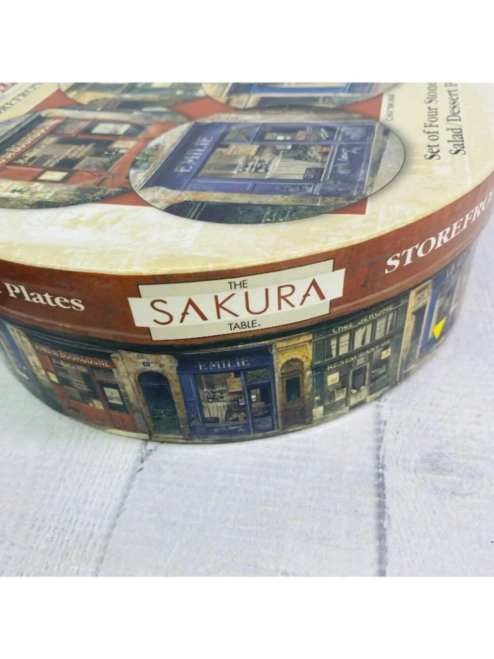 Sakura STOREFRONTS Multimotif French Stores Stoneware Salad Plates Set 4 Boxed